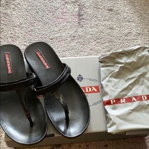 Prada Vernice Ribbon Sandal Black